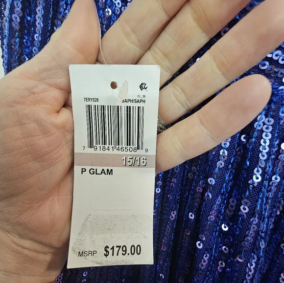 Stunning Blue Sequin By B.Darlin One-Shoulder Gown - Picture 9 of 15